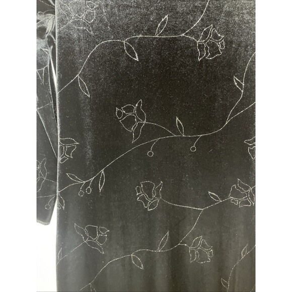 Vintage 90s Positive Attitude Black Velvet Maxi Dress Floral Embroidery Y2K Glam - Picture 2 of 8
